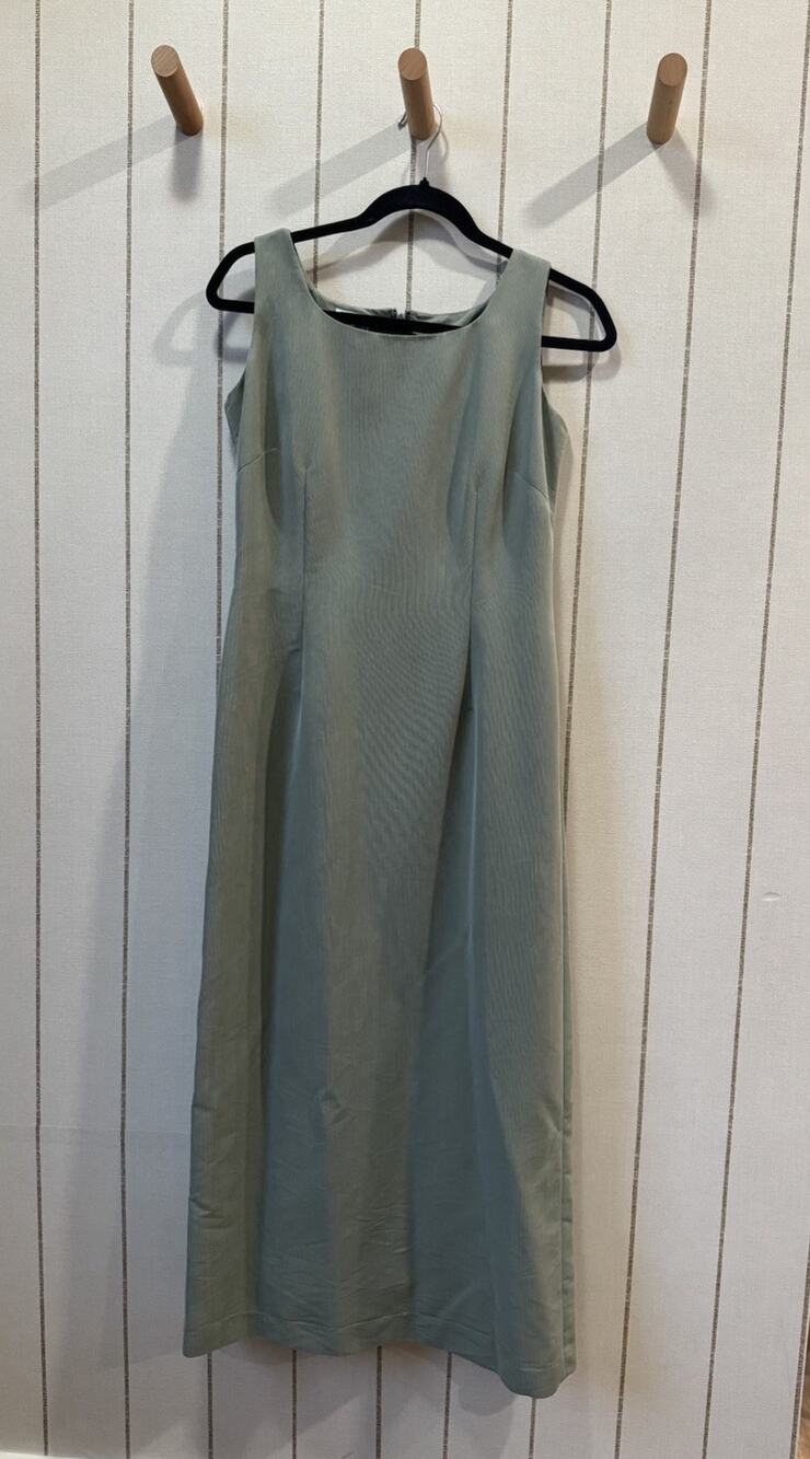 Vintage Laura Ashley Sage Green Sleeveless Midi Sheath Dress 6 Small Grannycore